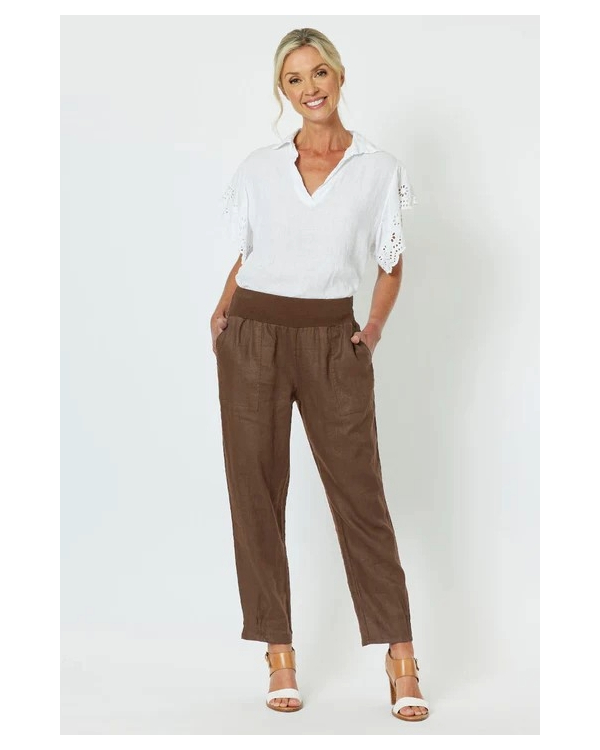 GORDON SMITH RIBBED WAIST LINEN PANT
