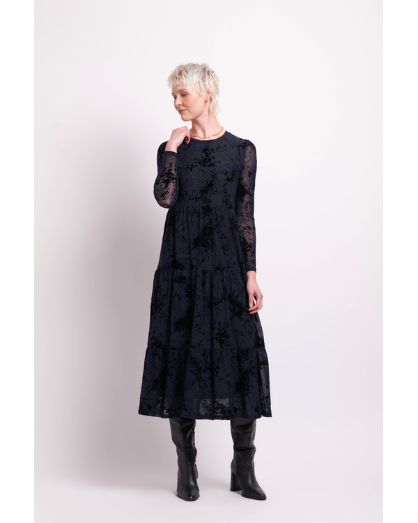 FOIL TIERED HEM DRESS