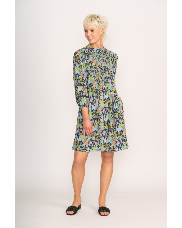 FOIL PINTUCK LACE DRESS