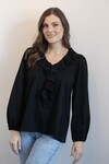 WHITE ON BLACK RUFFLE V NECK TOP