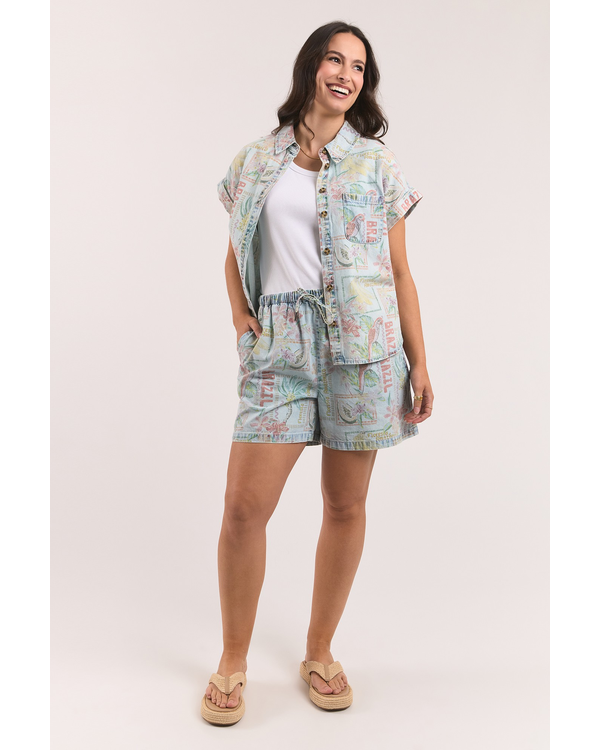ELM JADE PRINTED DENIM SHORTS