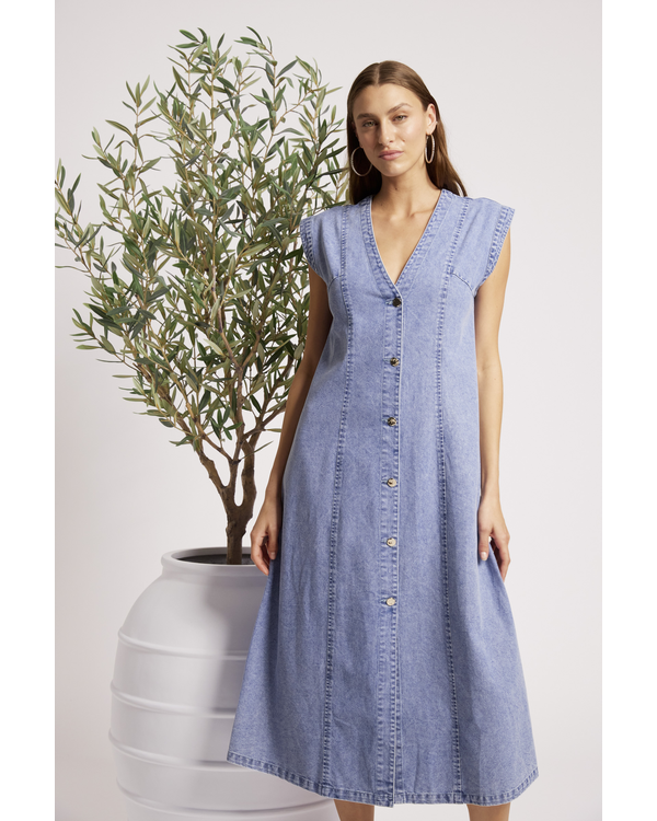 EB+IVE DUSK DENIM MAXI DRESS